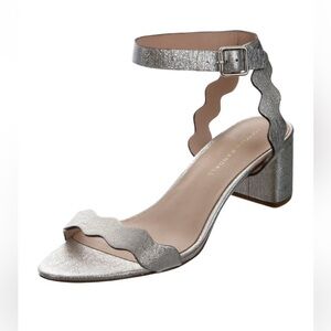 LOEFFLER RANDALL Emi Scallop Metallic Leather Sandals block heels silver